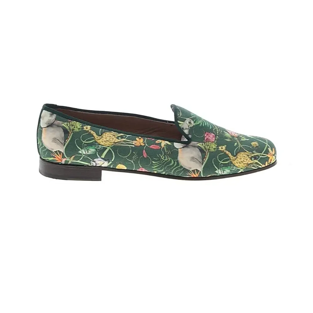 NEW Stubbs & Wootton Africa Emerald Silk Venetian Green Print Flat 10